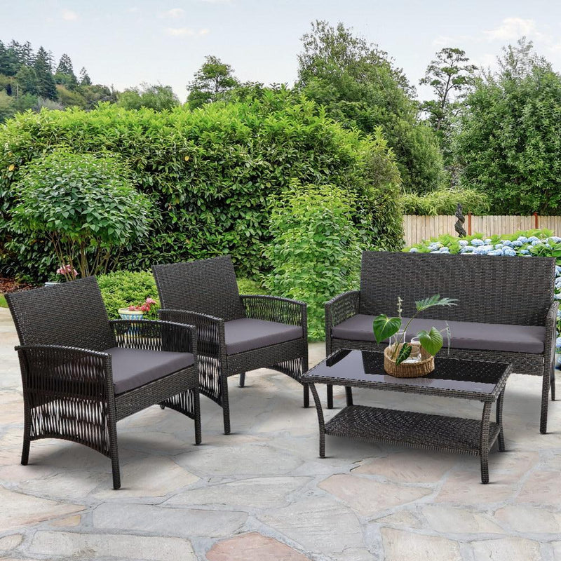 Gardeon 4 PCS Outdoor Furniture Lounge Setting Wicker Dining Set Grey - Payday Deals