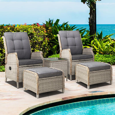 Gardeon Recliner Chairs Sun lounge Outdoor Setting Patio Furniture Garden Wicker - Payday Deals