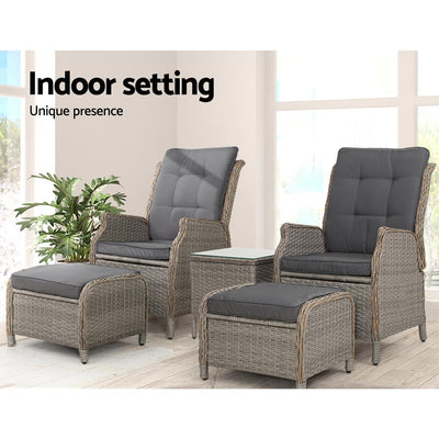 Gardeon Recliner Chairs Sun lounge Outdoor Setting Patio Furniture Garden Wicker - Payday Deals