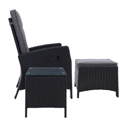 Gardeon Outdoor Patio Furniture Recliner Chairs Table Setting Wicker Lounge 5pc Black - Payday Deals