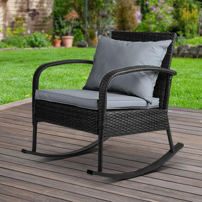 Gardeon Outdoor Furniture Rocking Chair Wicker Garden Patio Lounge Setting Black - Payday Deals