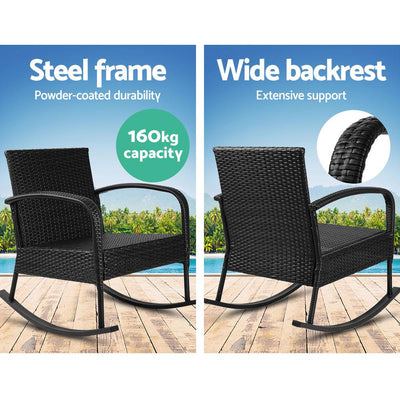 Gardeon Outdoor Furniture Rocking Chair Wicker Garden Patio Lounge Setting Black - Payday Deals