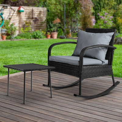 Gardeon Wicker Rocking Chairs Table Set Outdoor Setting Recliner Patio Furniture - Payday Deals