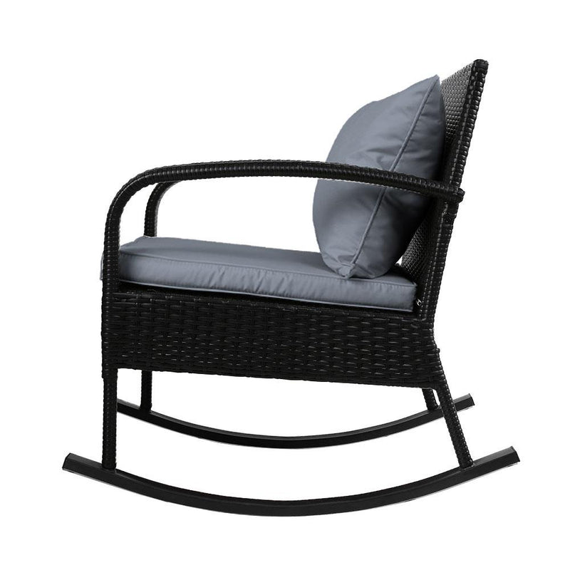 Gardeon 3 Piece Outdoor Chair Rocking Set - Black - Payday Deals