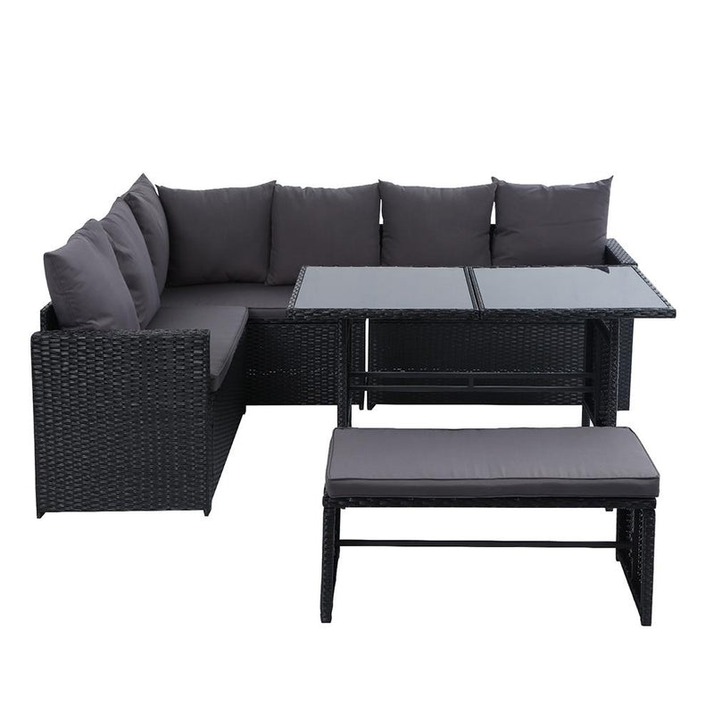 Gardeon Outdoor Furniture Dining Setting Sofa Set Lounge Wicker 8 Seater Black - Payday Deals