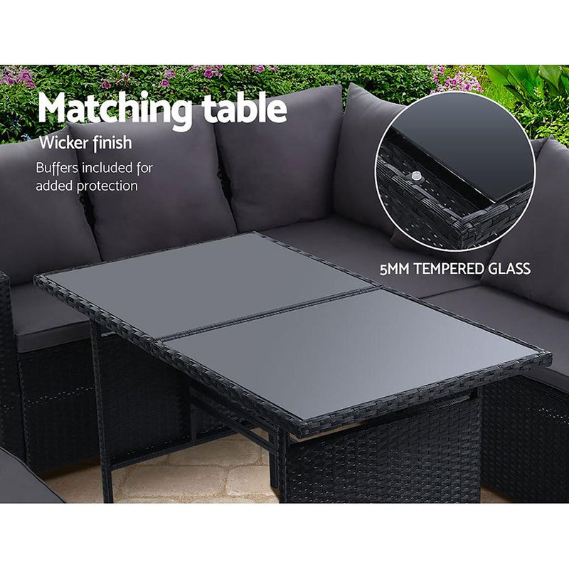 Gardeon Outdoor Furniture Dining Setting Sofa Set Wicker 8 Seater Storage Cover Black - Payday Deals