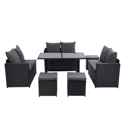 Gardeon Outdoor Furniture Dining Setting Sofa Set Wicker 9 Seater Storage Cover Black - Payday Deals