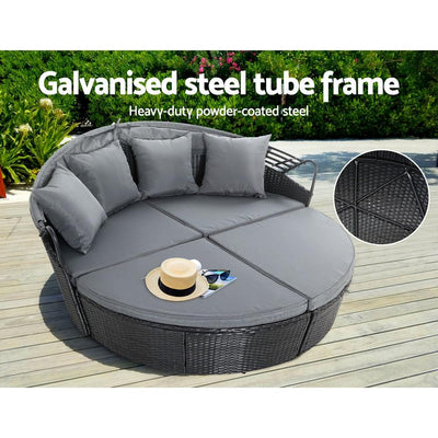Gardeon Outdoor Lounge Setting Patio Furniture Sofa Wicker Garden Rattan Set Day Bed Black - Payday Deals
