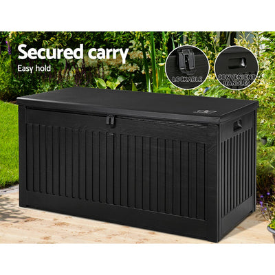 Gardeon Outdoor Storage Box Container Garden Toy Indoor Tool Chest Sheds 270L Black - Payday Deals