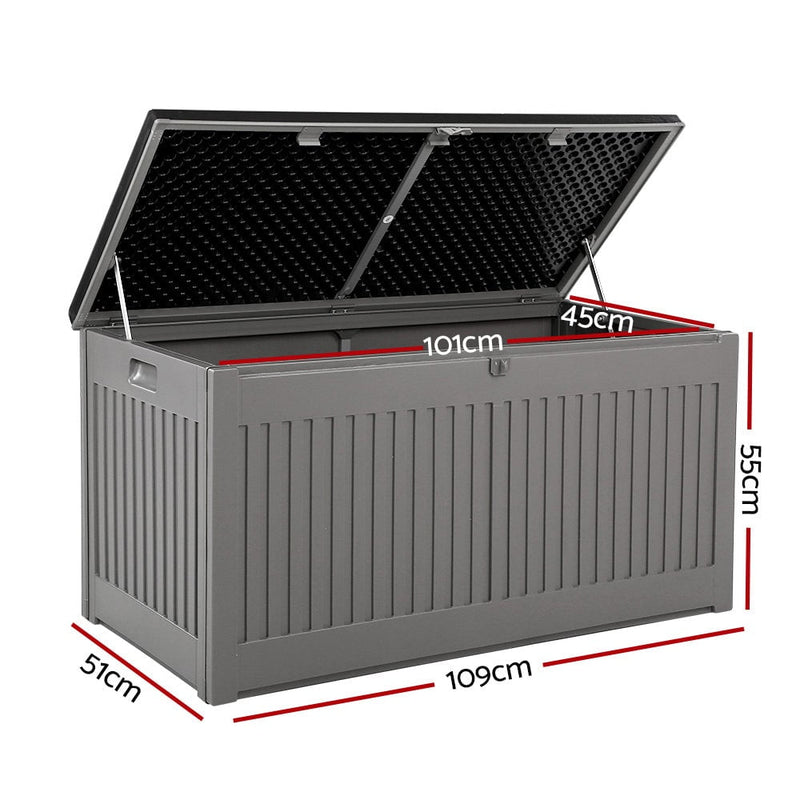 Gardeon Outdoor Storage Box Container Garden Toy Indoor Tool Chest Sheds 270L Dark Grey - Payday Deals