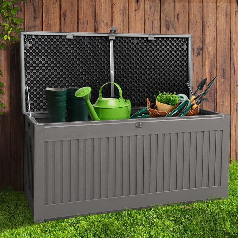 Gardeon Outdoor Storage Box Container Garden Toy Indoor Tool Chest Sheds 270L Dark Grey - Payday Deals