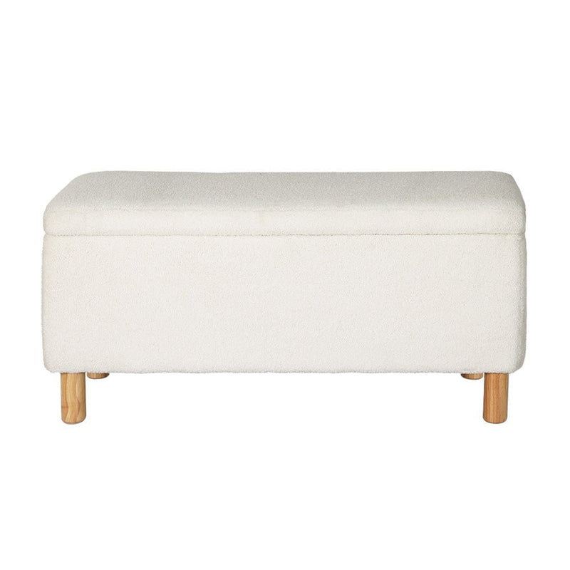 Artiss Storage Ottoman Blanket Box Teddy Fabric Chest Toy Foot Stool Couch White