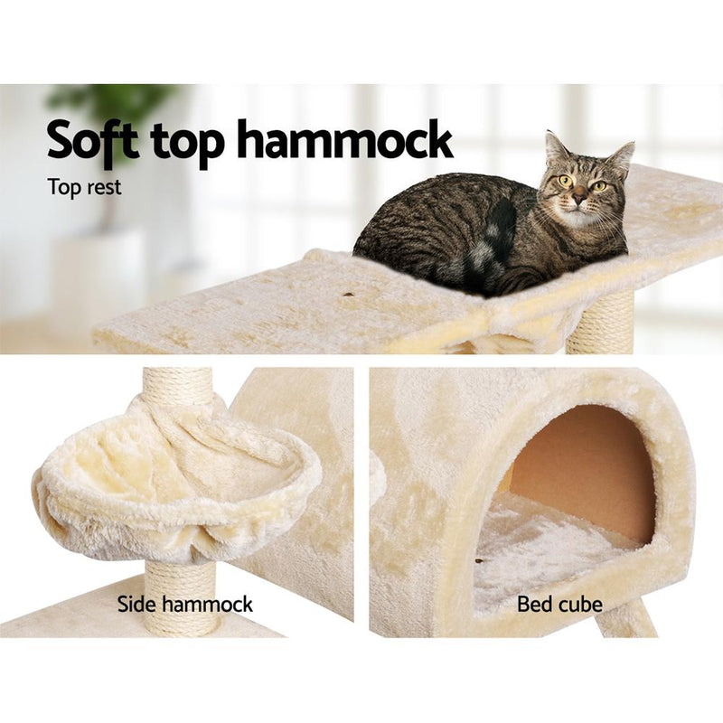 i.Pet Cat Tree Trees Scratching Post Scratcher Condo Tower House Bed Beige 100cm - Payday Deals