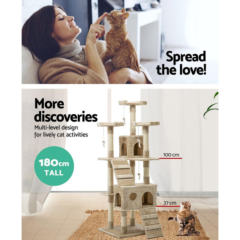 i.Pet Cat Tree 180cm Trees Scratching Post Scratcher Tower Condo House Furniture Wood Beige - Payday Deals