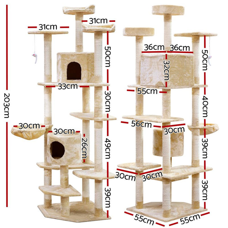 i.Pet Cat Tree 203cm Trees Scratching Post Scratcher Tower Condo House Furniture Wood Beige - Payday Deals