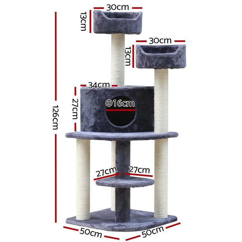 i.Pet Cat Tree Trees Scratching Post Scratcher Tower Condo House Grey 126cm - Payday Deals