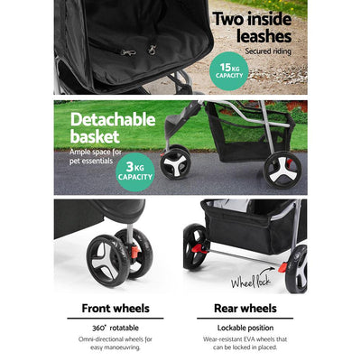 i.Pet 3 Wheel Pet Stroller - Black - Payday Deals