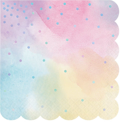 Rainbow Pastel Party Supplies Beverage Napkins with Scalloped Edge 16 Pack