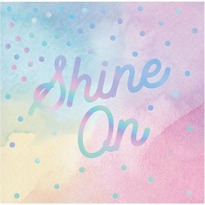 Rainbow Pastel Party Supplies "Shine On"  Beverage Napkins 16 Pack
