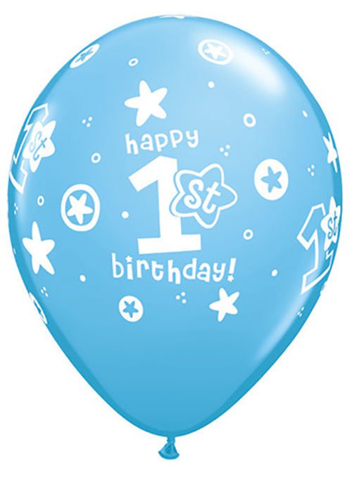1st Birthday Boy Blue Latex Balloons 8 Pack