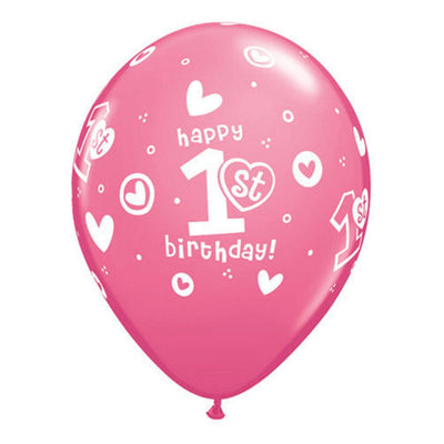 1st Birthday Girl Pink Latex Balloons 25 Pack