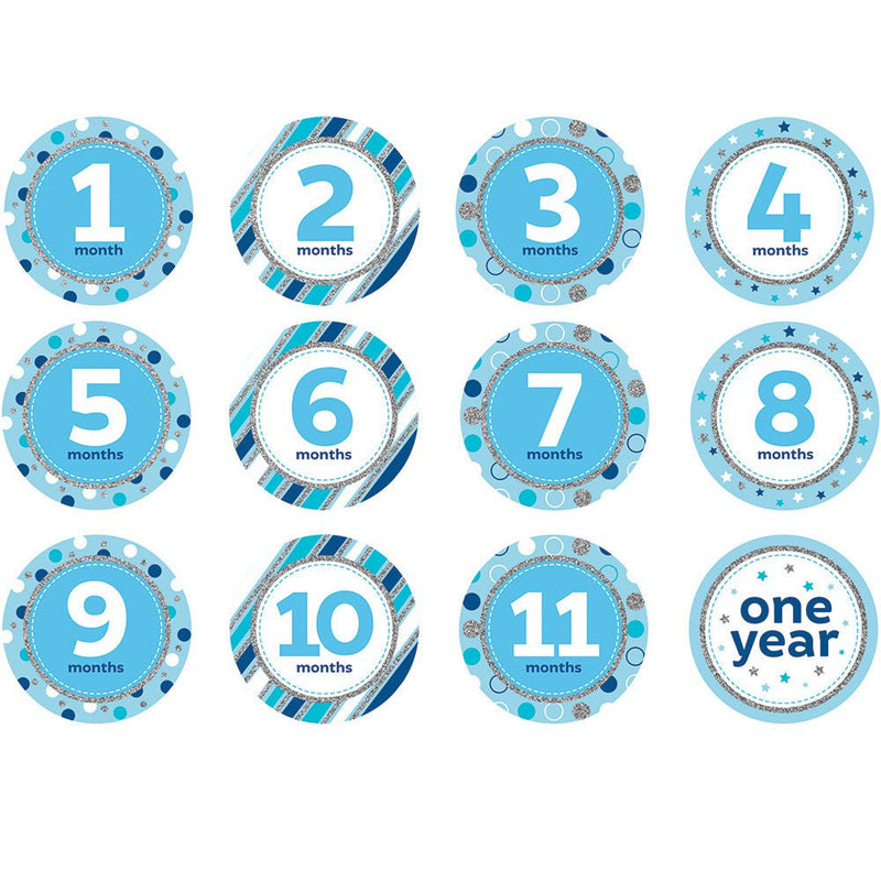 1st Birthday Blue Glitter Milestone Stickers - Payday Deals