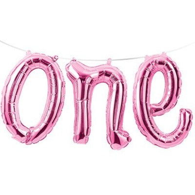 1st Birthday Girl Supplies One Pink Foil Balloon Banner