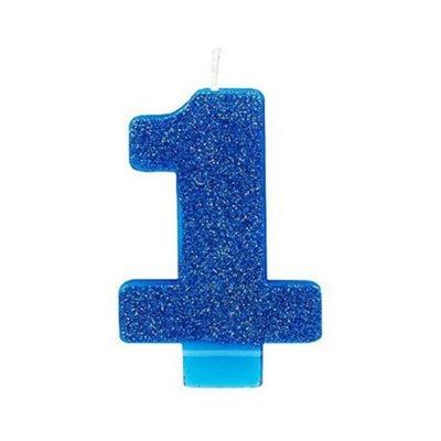 1st Birthday Party Supplies Blue Glitter Number 1 Candle