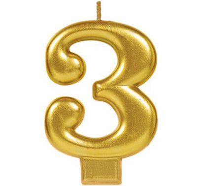 Party Supplies Gold Metallic Number Candle [Number: 3]