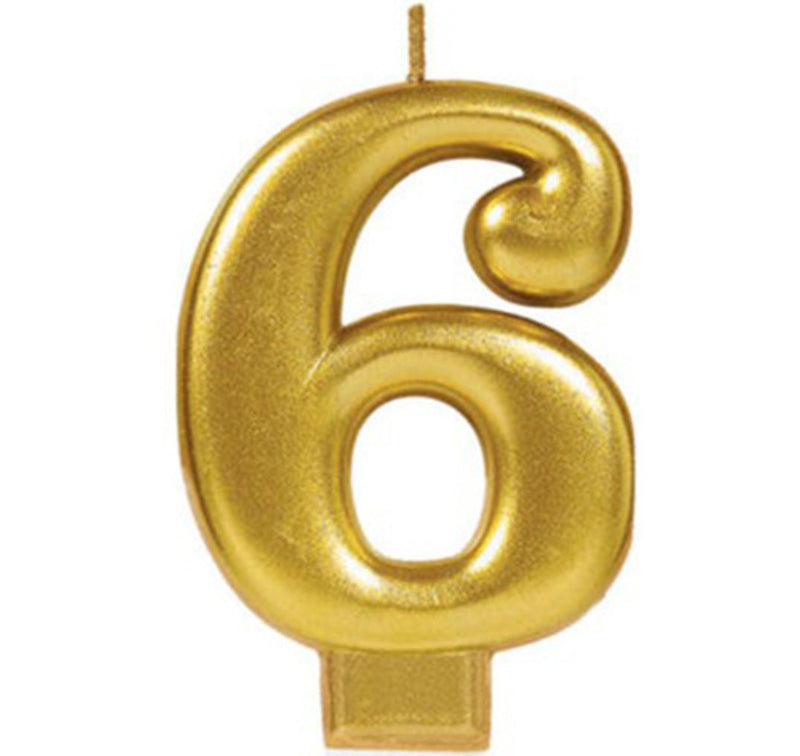 Party Supplies Gold Metallic Number Candle [Number: 6]