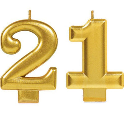 Party Supplies Gold Metallic Number Candle [Number: 21]