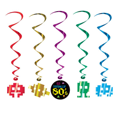 80's Party Supplies Hanging Swirl Decorations 5 Pack