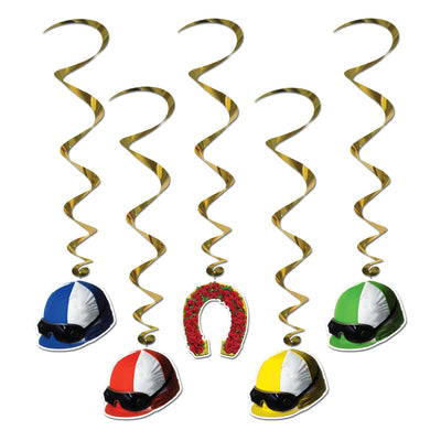 Melbourne Cup Party Supplies Jockey Hat Hanging Swirl Decorations 5 Pack