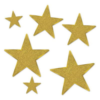 Hollywood Party Supplies Glittered Gold Foil Star Cutouts 6 pack