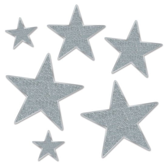 Hollywood Party Supplies Glittered Silver Foil Star Cutouts 6 pack