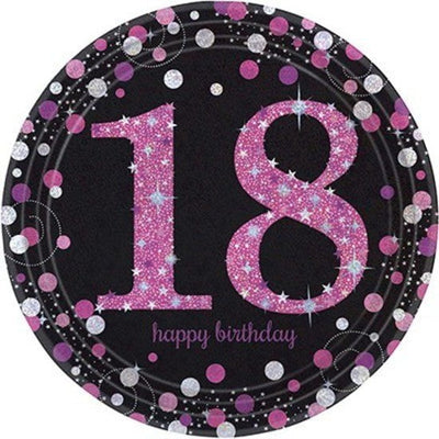 18th Birthday Party Supplies Sparkling Pink Dinner Plates 8 Pack