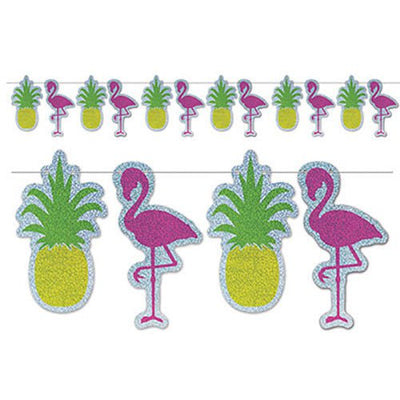 Hawaiian Luau Party Supplies Flamingo & Pineapple Streamer Banner