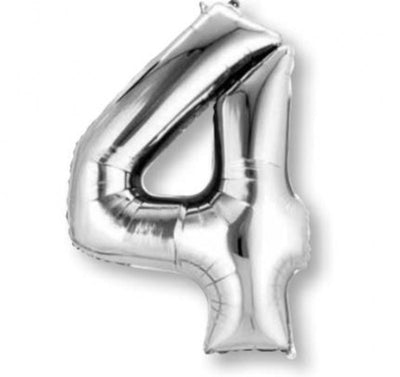 Number 4 Silver Foil Balloon 83cm