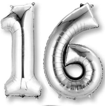 Silver Number 16 83cm - 2 Balloons = 1 & 6