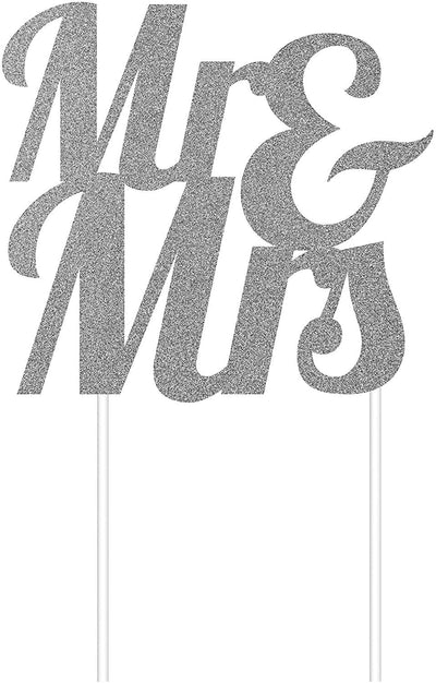 Wedding Party Supplies Silver Glitter Mr & Mrs Cake Topper