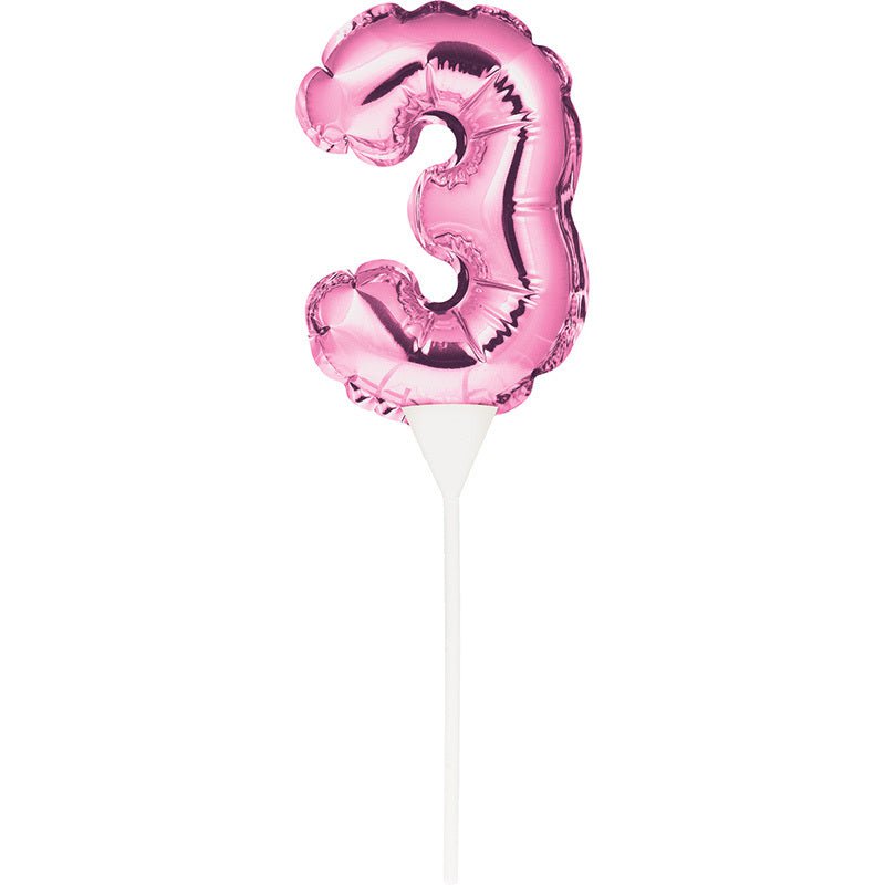 Pink Self-Inflating Number 3 Balloon Cake Topper