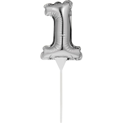 Silver Self-Inflating Number 1 Balloon Cake Topper