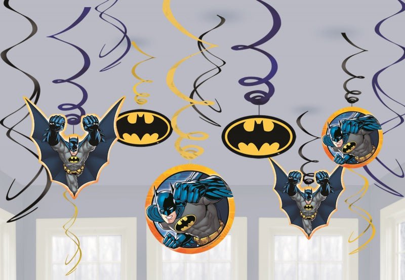 Batman Party Hanging Swirls Decorations 12 Pack