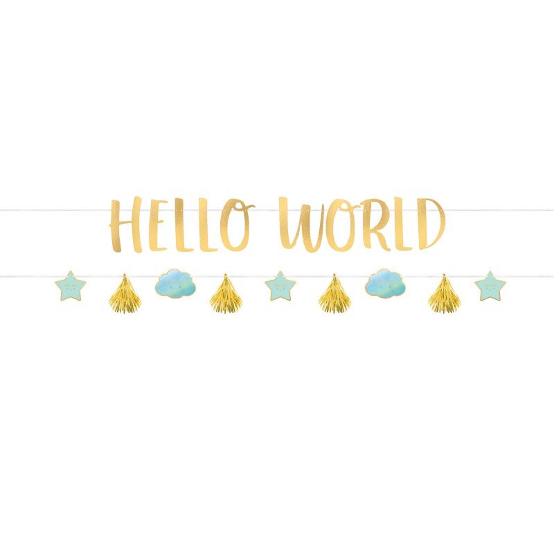 Oh Baby Boy Hello World Gold Banner 
