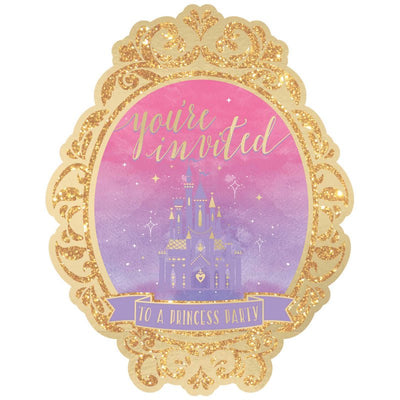 Disney Princess Once Upon A Time Deluxe Glittered Invitations 8 Pack