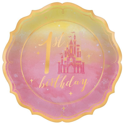 Disney Princess Once Upon A Time 1st Birthday Metallic Shaped Plates 17cm