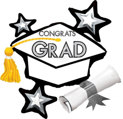 Graduation SuperShape Congrats Grad Hat White Cluster Foil Balloon