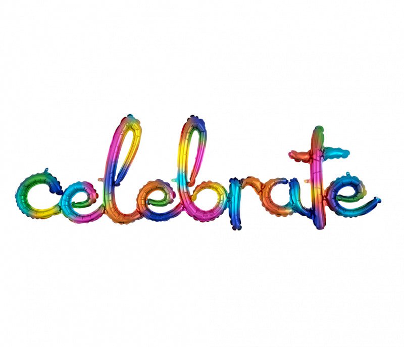 Script Phrase Celebrate Rainbow Splash Foil Balloon