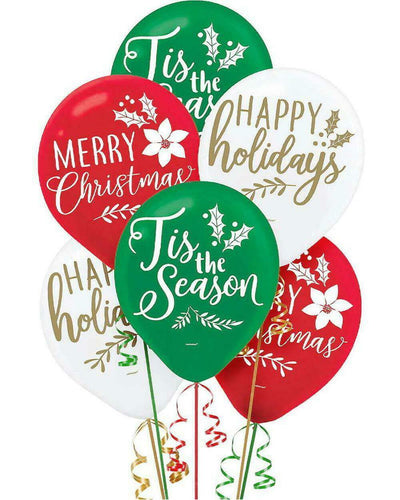 Traditional Christmas Assorted Printed Latex Balloons 15 Pack