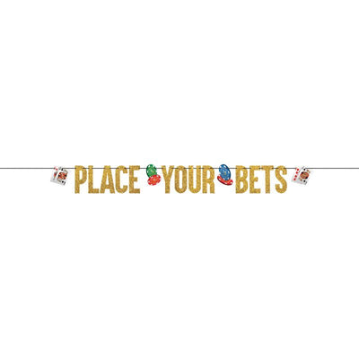Roll The Dice Casino Ribbon Glittered Letter Banner "Place Your Bets" x1